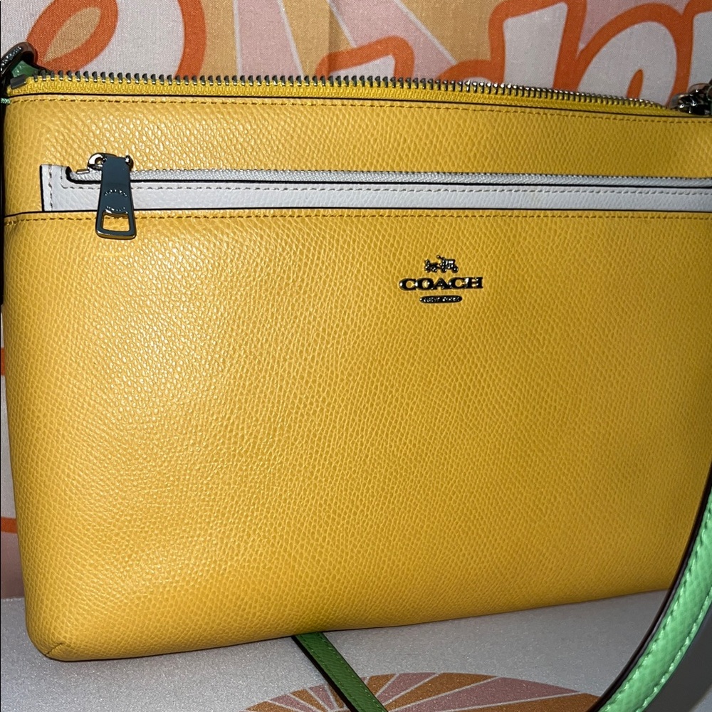 Coach crossbody Pop Up Pouch Vibrant Yellow Crossbody Bag with Green Accent